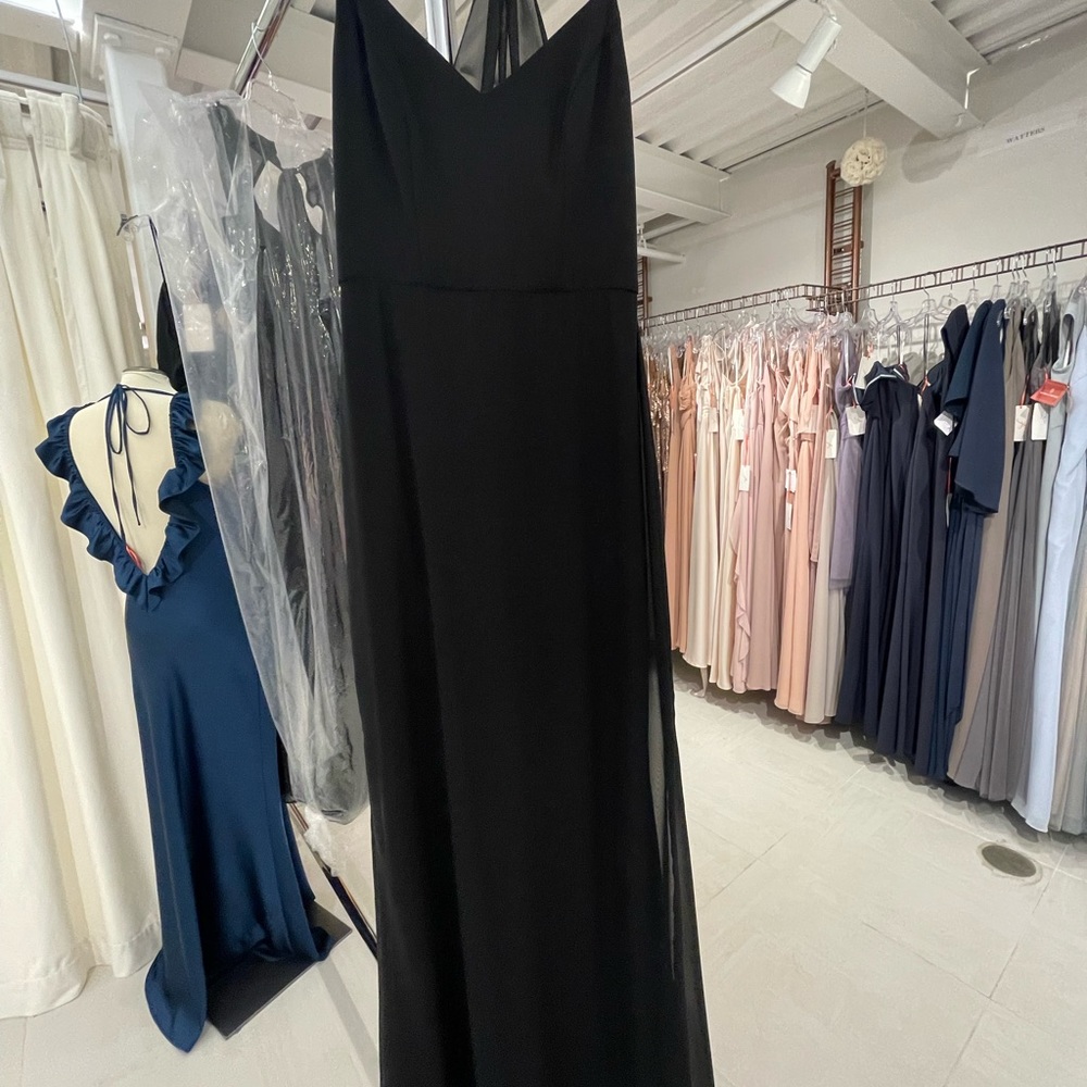 Dessy black gown that you can wear for prom or weddings